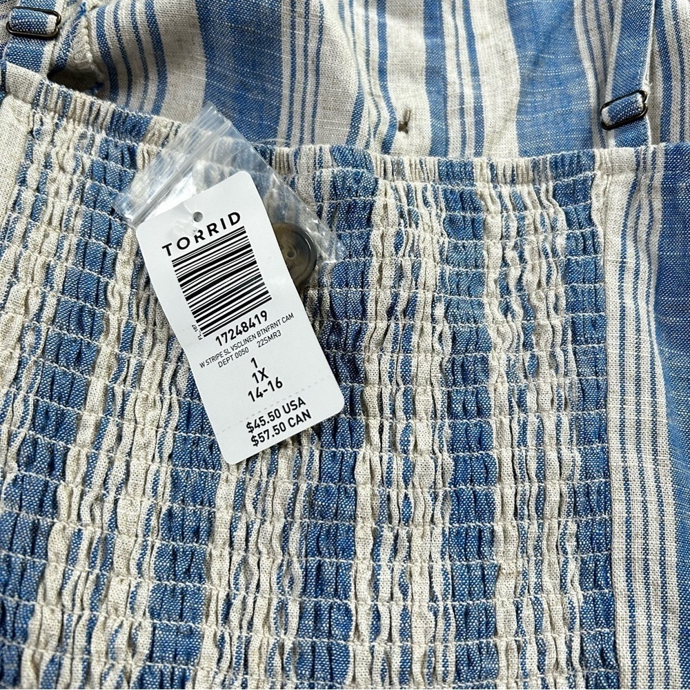 NWT Torrid Blue and Tan Striped Linen Blend Cropped Tank Top Size 1-14/16 - Picture 4 of 11